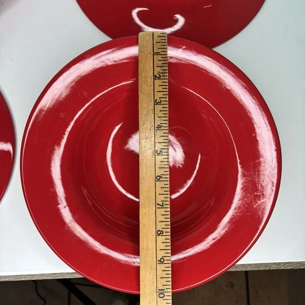 Pottery Barn Rimmed 10 1/4 In Pasta Soup Bowls Sausalito Cherry Red Set Of 4